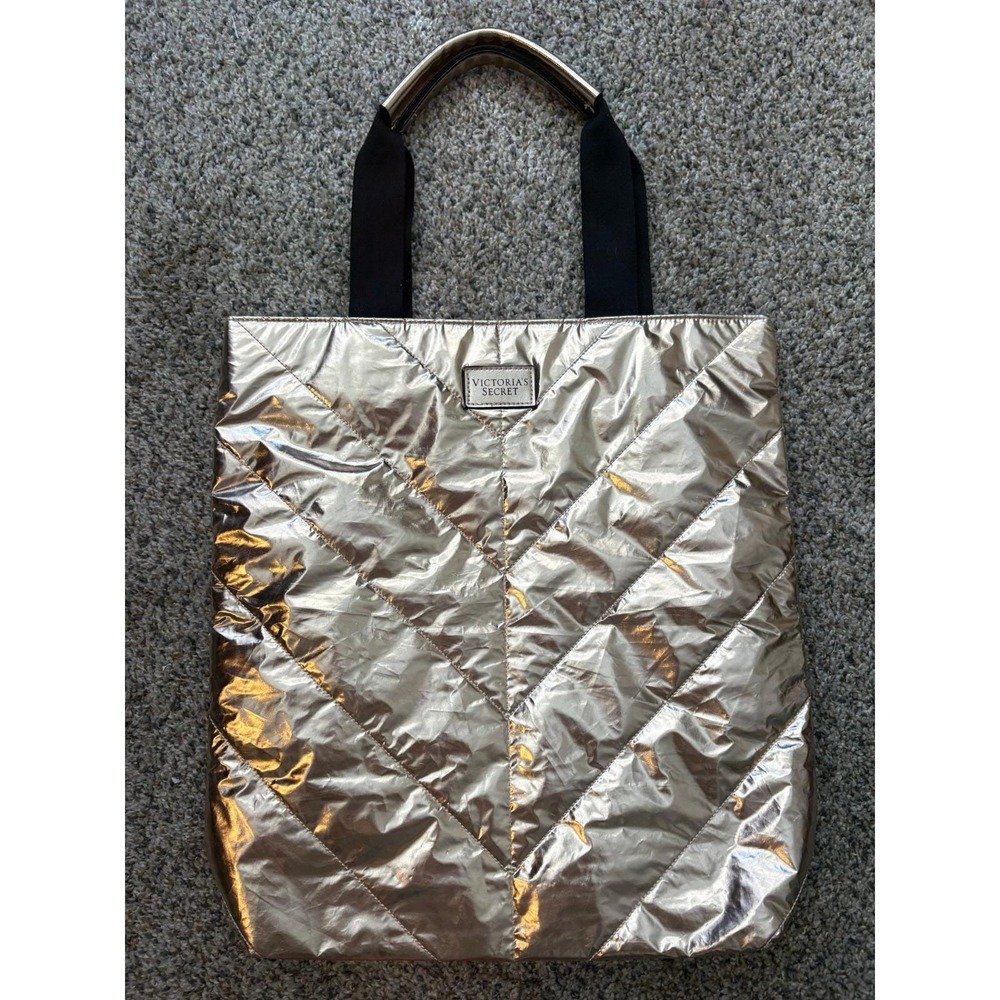 Vintage 2000s Victoria's Secret Tote Quilted Rose Gold Holographic
